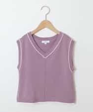 KJFJM20034 a.v.v KIDS(アー・ヴェ・ヴェ) [100-130]【2点SET】Tシャツ&配色ニットベストセット ラベンダー