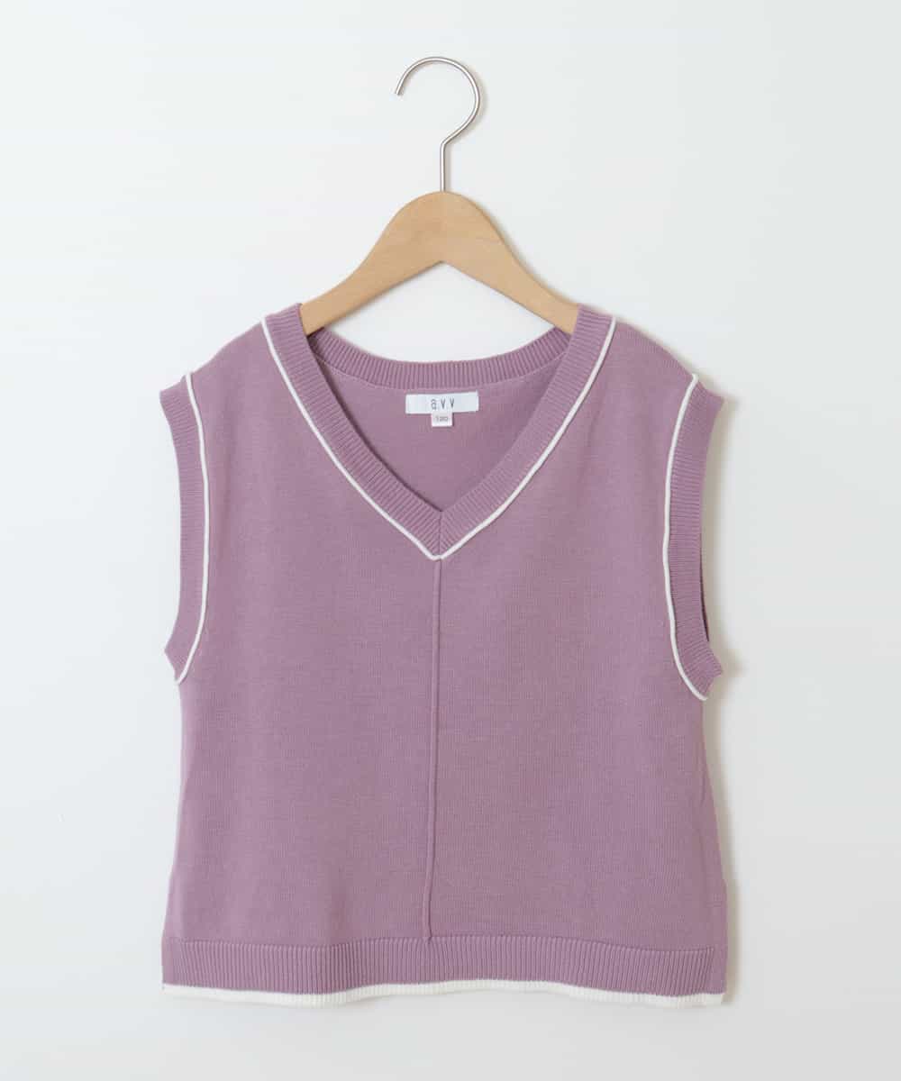 KJFJM20034 a.v.v KIDS(アー・ヴェ・ヴェ) [100-130]【2点SET】Tシャツ&配色ニットベストセット ラベンダー