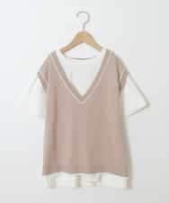 KJFJM20034 a.v.v KIDS(アー・ヴェ・ヴェ) [100-130]【2点SET】Tシャツ&配色ニットベストセット ベージュ