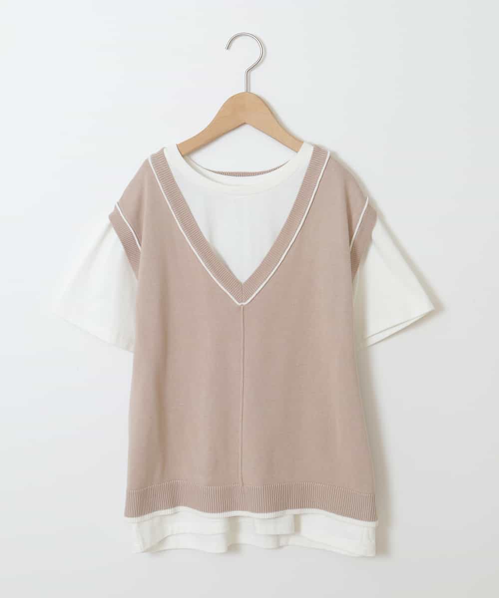 KJFJM20034 a.v.v KIDS(アー・ヴェ・ヴェ) [100-130]【2点SET】Tシャツ&配色ニットベストセット ベージュ