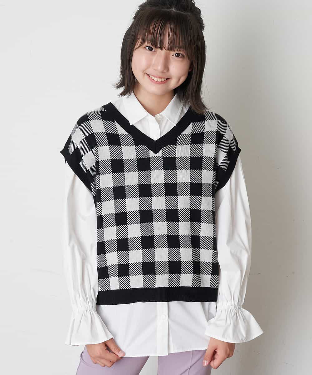 KJFJM21039 a.v.v KIDS(アー・ヴェ・ヴェ) [100-130]【2点SET】ギンガムニットベストセット ベージュ