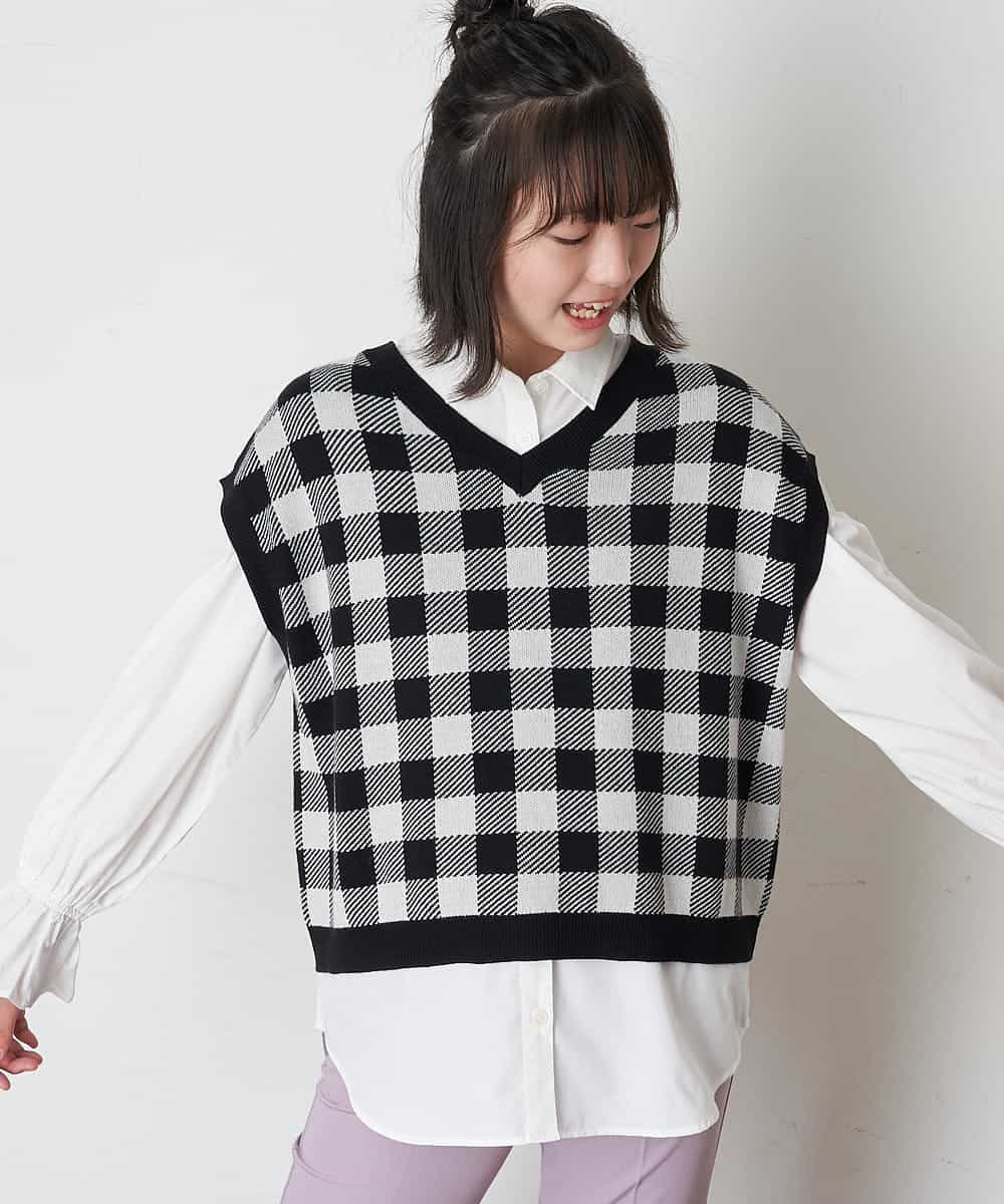 KJFJM21039 a.v.v KIDS(アー・ヴェ・ヴェ) [100-130]【2点SET】ギンガムニットベストセット ベージュ