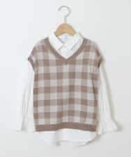 KJFJM21039 a.v.v KIDS(アー・ヴェ・ヴェ) [100-130]【2点SET】ギンガムニットベストセット ベージュ