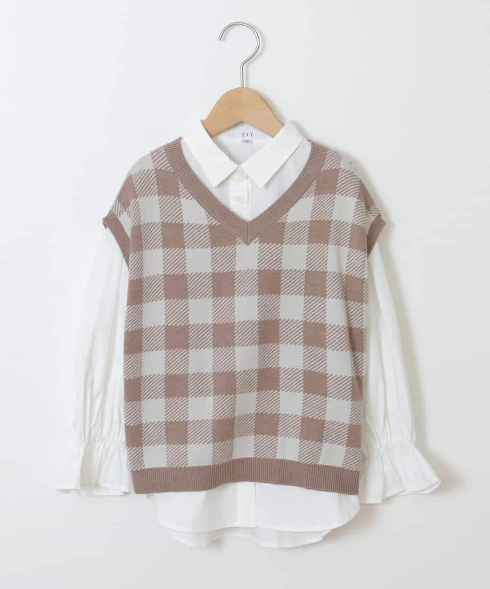 KJFJM21039 a.v.v KIDS(アー・ヴェ・ヴェ) [100-130]【2点SET】ギンガムニットベストセット ベージュ