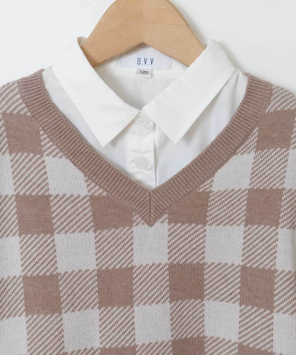 KJFJM21039 a.v.v KIDS(アー・ヴェ・ヴェ) [100-130]【2点SET】ギンガムニットベストセット ベージュ