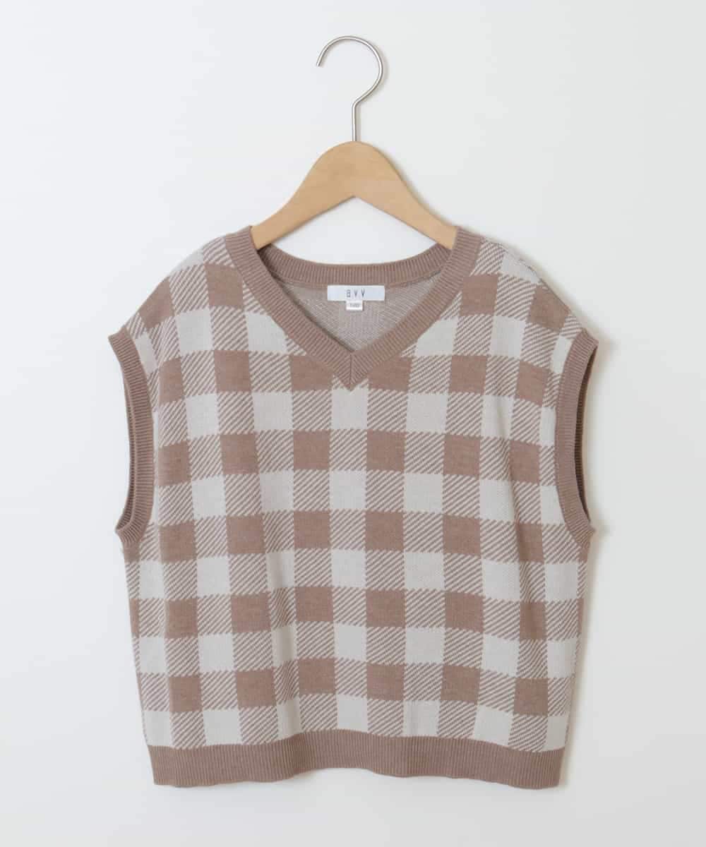 KJFJM21039 a.v.v KIDS(アー・ヴェ・ヴェ) [100-130]【2点SET】ギンガムニットベストセット ベージュ