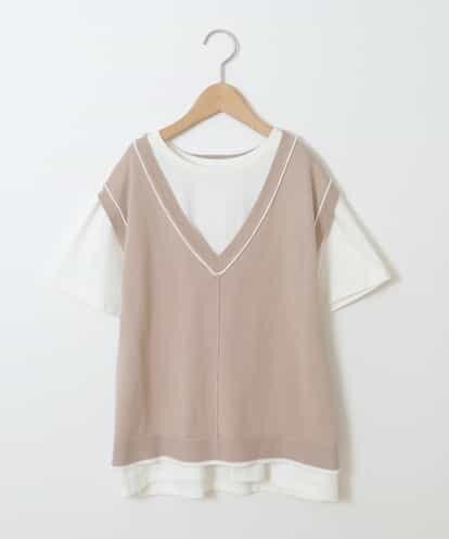 KJFJN20039  [140-150]【2点SET】Tシャツ&配色ニットベストセット