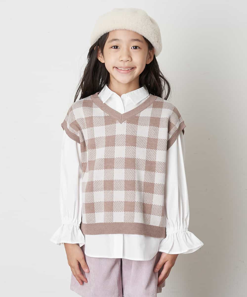 KJFJO21049 a.v.v KIDS(アー・ヴェ・ヴェ) [160]【2点SET】ギンガムニットベストセット[WEB限定サイズ] ベージュ