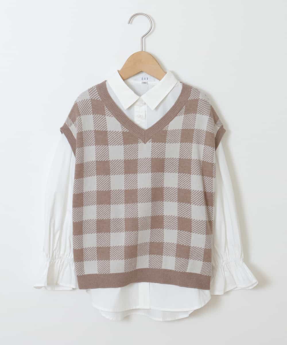KJFJO21049 a.v.v KIDS(アー・ヴェ・ヴェ) [160]【2点SET】ギンガムニットベストセット[WEB限定サイズ] ベージュ