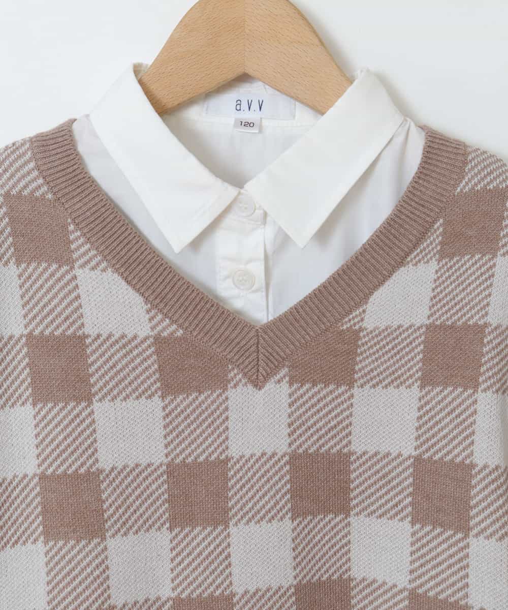KJFJO21049 a.v.v KIDS(アー・ヴェ・ヴェ) [160]【2点SET】ギンガムニットベストセット[WEB限定サイズ] ベージュ