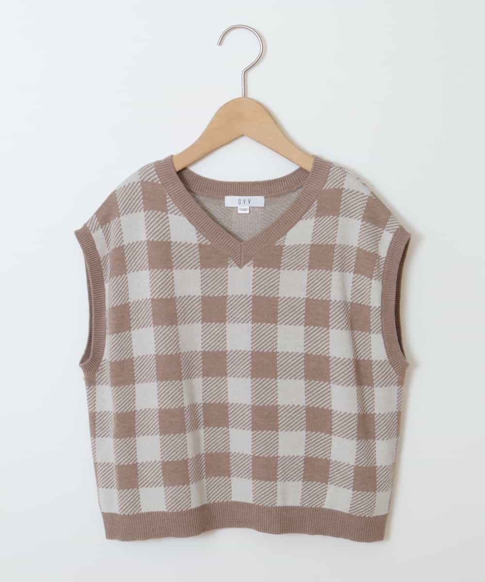 KJFJO21049 a.v.v KIDS(アー・ヴェ・ヴェ) [160]【2点SET】ギンガムニットベストセット[WEB限定サイズ] ベージュ