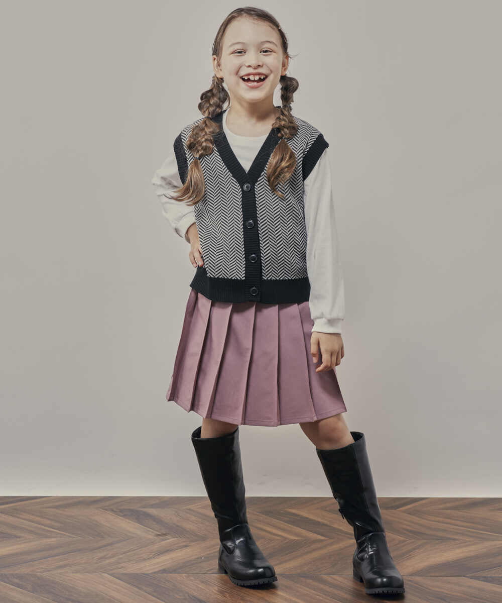 KJFJP30039 a.v.v KIDS(アー・ヴェ・ヴェ) [100-130]【2点セット】柄アソートニットベストセット ツイード
