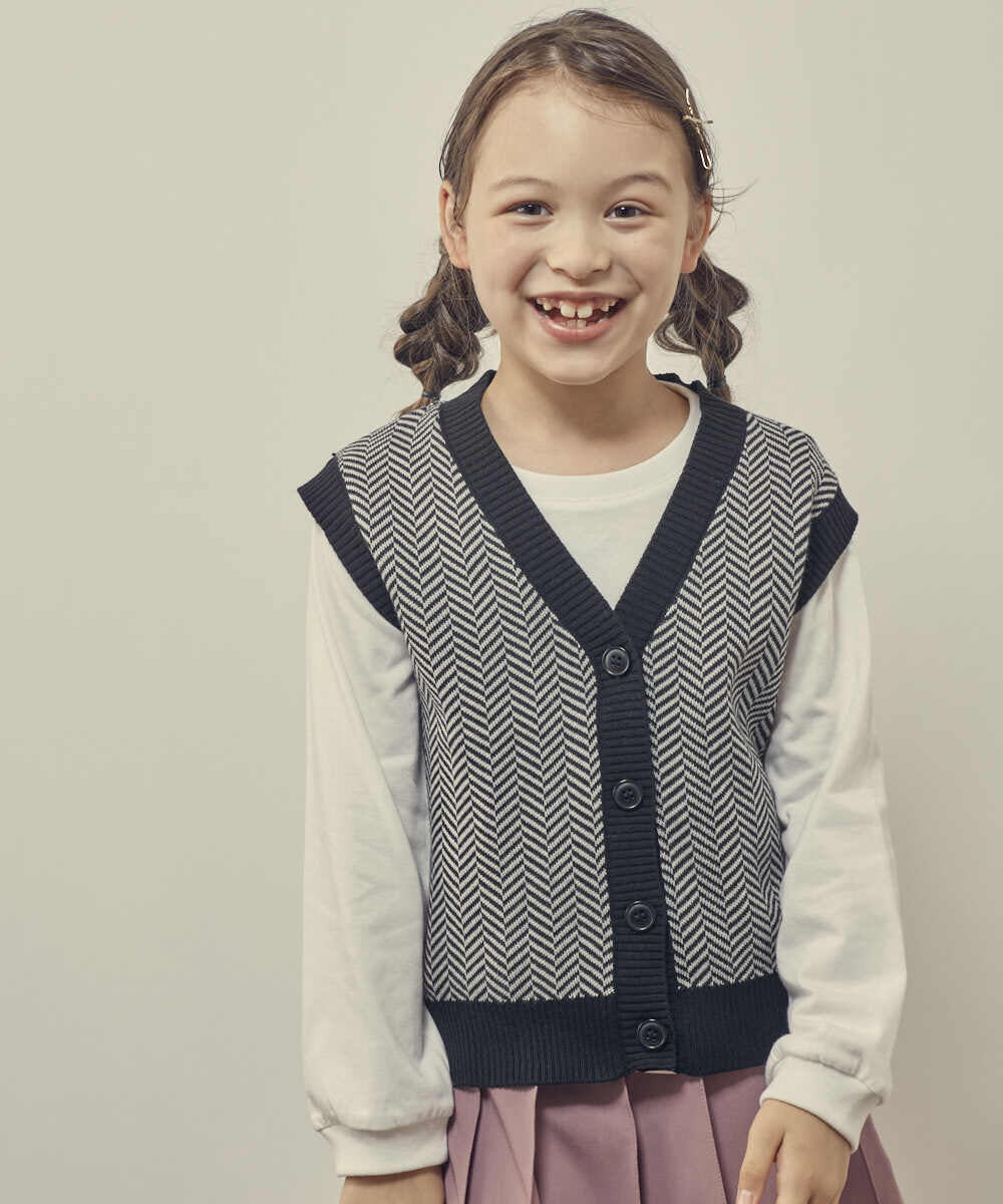 KJFJQ30044 a.v.v KIDS(アー・ヴェ・ヴェ) [140-150]【2点セット】柄アソートニットベストセット ヘリンボーン