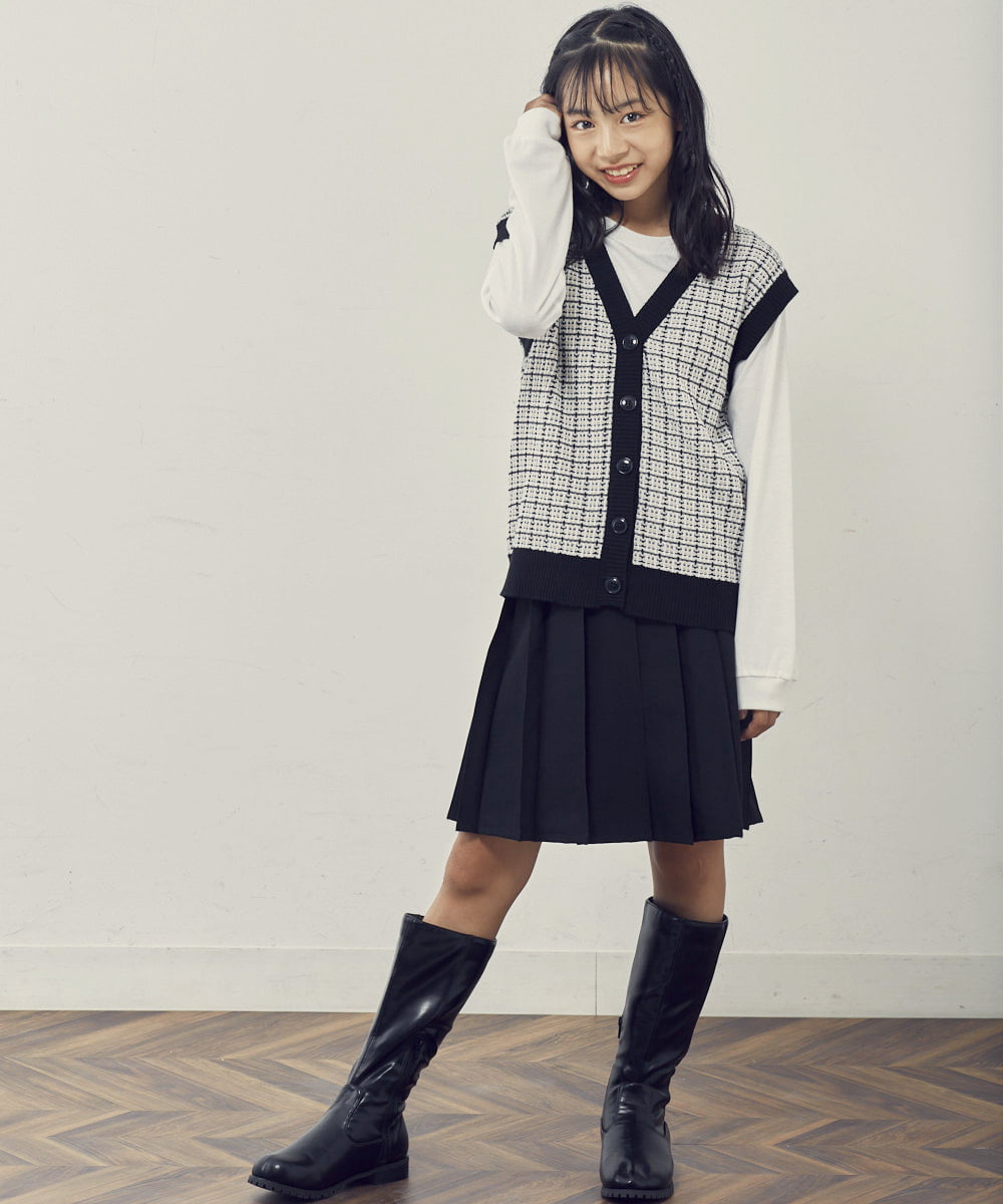KJFJQ30044 a.v.v KIDS(アー・ヴェ・ヴェ) [140-150]【2点セット】柄アソートニットベストセット ヘリンボーン