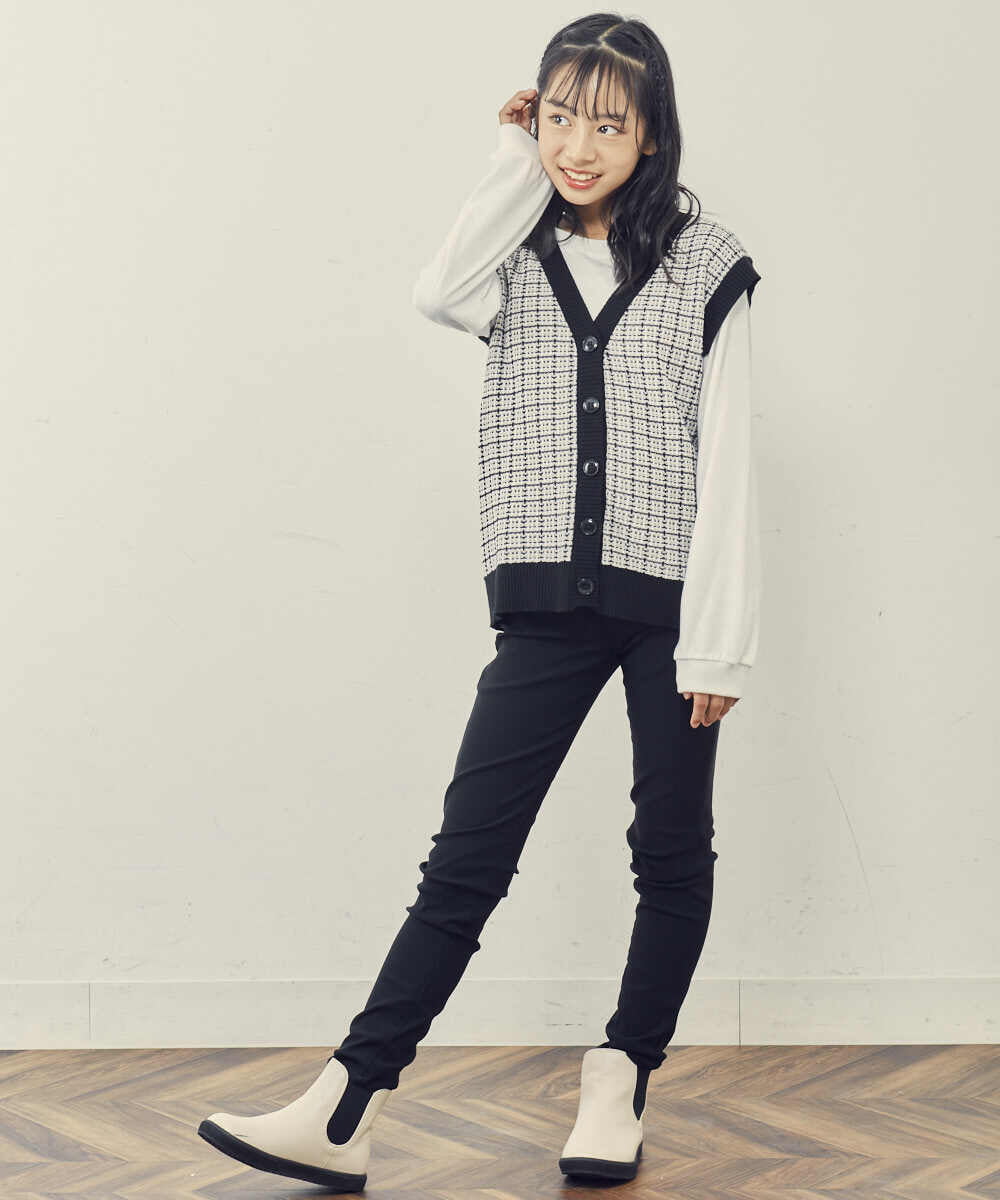KJFJQ30044 a.v.v KIDS(アー・ヴェ・ヴェ) [140-150]【2点セット】柄アソートニットベストセット ヘリンボーン