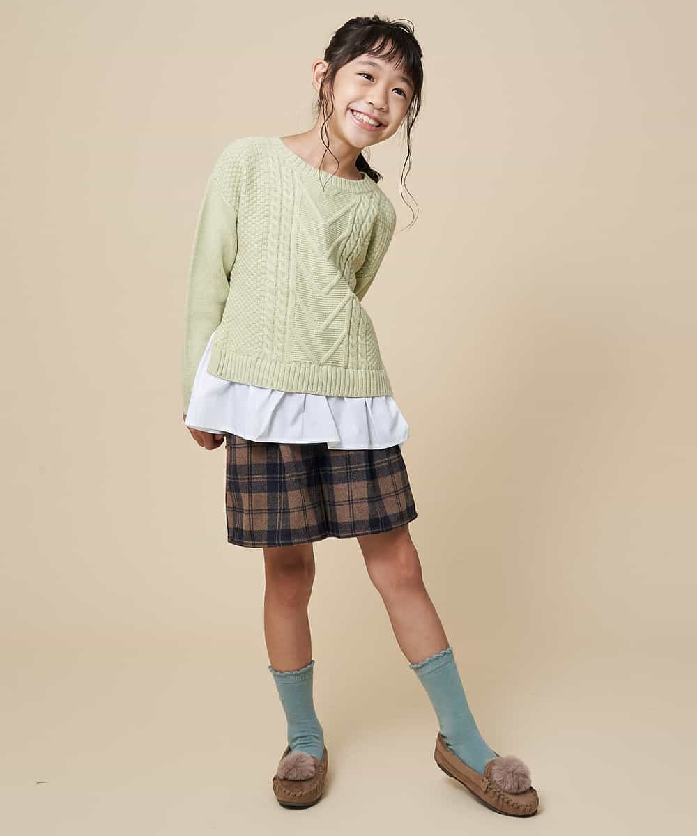 KJFKJ11034 a.v.v KIDS(アー・ヴェ・ヴェ) [100-130]レイヤードケーブルニット[WEB限定サイズ] グリーン