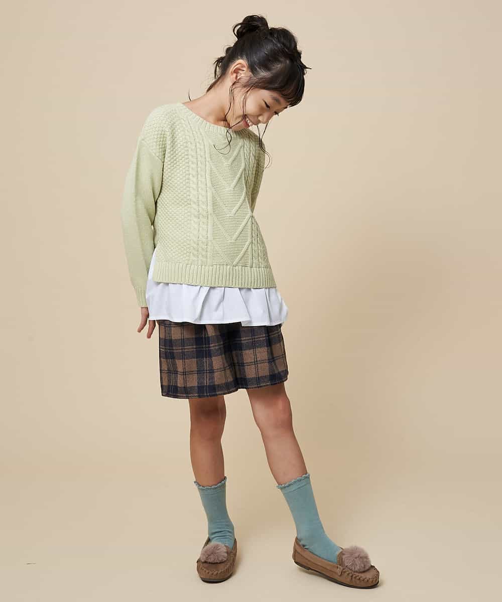KJFKJ11034 a.v.v KIDS(アー・ヴェ・ヴェ) [100-130]レイヤードケーブルニット[WEB限定サイズ] グリーン