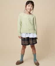 KJFKJ11034 a.v.v KIDS(アー・ヴェ・ヴェ) [100-130]レイヤードケーブルニット[WEB限定サイズ] グリーン