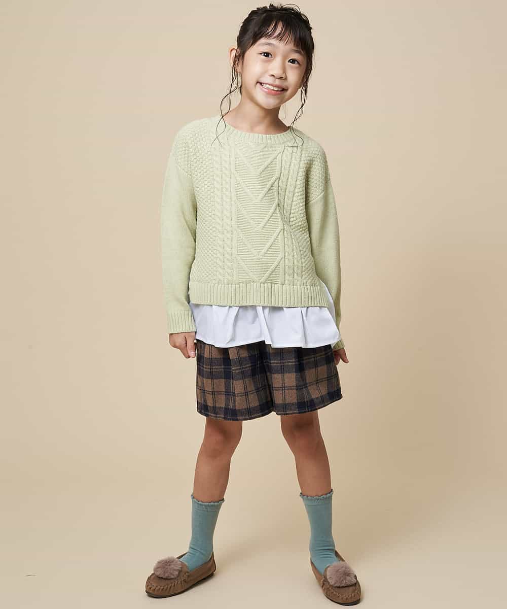 KJFKJ11034 a.v.v KIDS(アー・ヴェ・ヴェ) [100-130]レイヤードケーブルニット[WEB限定サイズ] グリーン