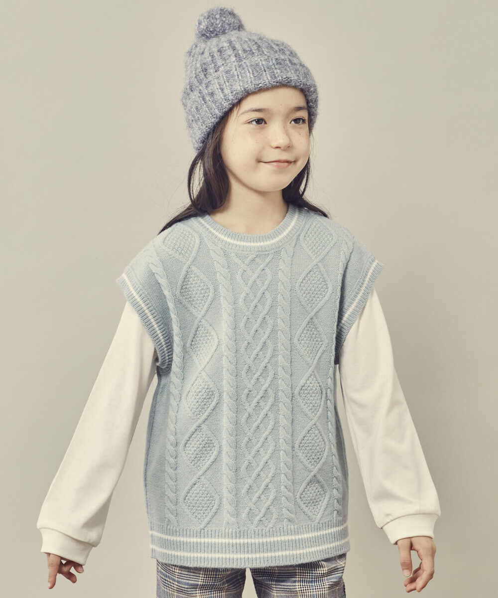 KJFKP40039 a.v.v KIDS(アー・ヴェ・ヴェ) [100-130]【2点セット】ケーブル編みニットベストセット グリーン