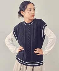 KJFKP40039 a.v.v KIDS(アー・ヴェ・ヴェ) [100-130]【2点セット】ケーブル編みニットベストセット グリーン