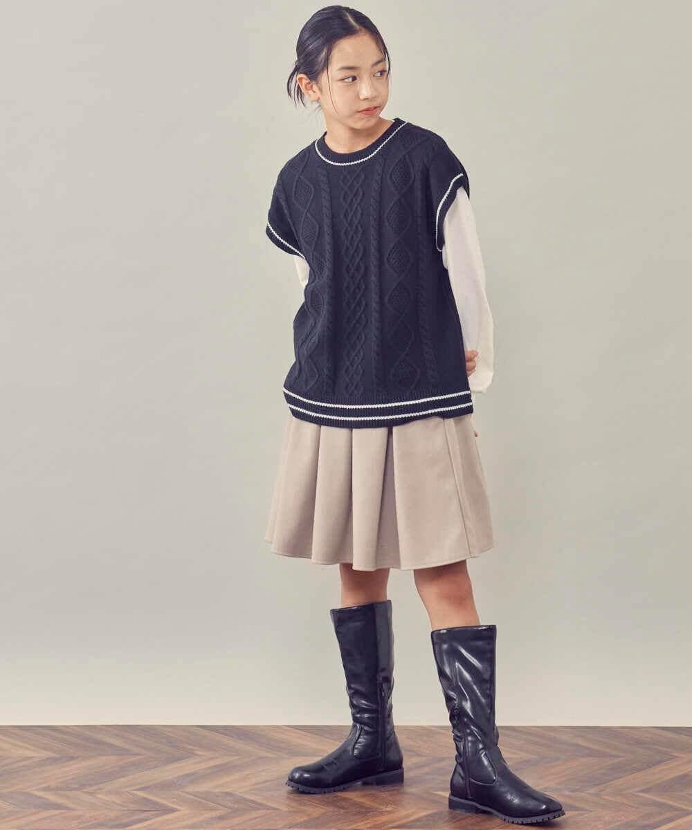 KJFKP40039 a.v.v KIDS(アー・ヴェ・ヴェ) [100-130]【2点セット】ケーブル編みニットベストセット グリーン