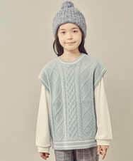 KJFKP40039 a.v.v KIDS(アー・ヴェ・ヴェ) [100-130]【2点セット】ケーブル編みニットベストセット グリーン