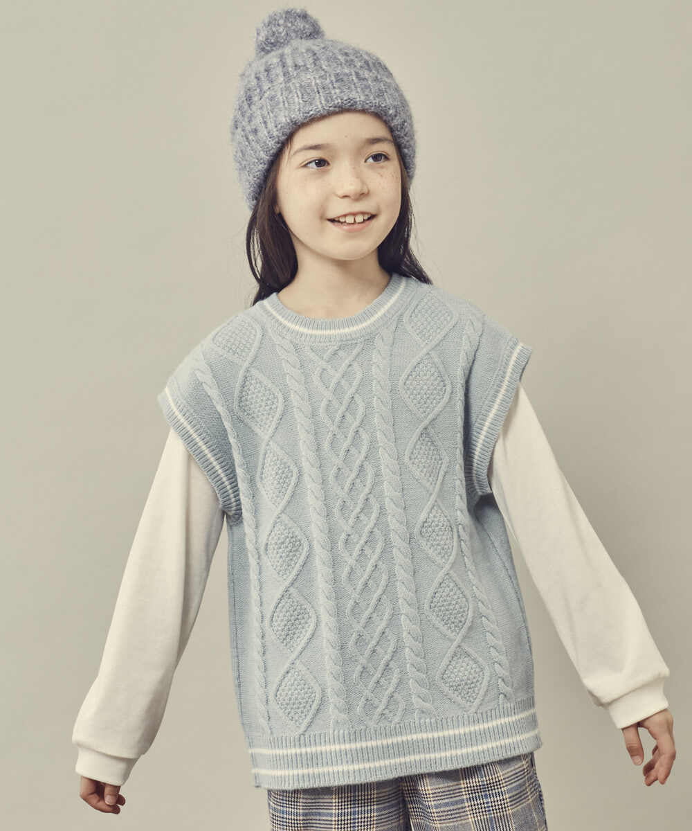 KJFKP40039 a.v.v KIDS(アー・ヴェ・ヴェ) [100-130]【2点セット】ケーブル編みニットベストセット グリーン