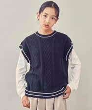 KJFKP40039 a.v.v KIDS(アー・ヴェ・ヴェ) [100-130]【2点セット】ケーブル編みニットベストセット ブラック