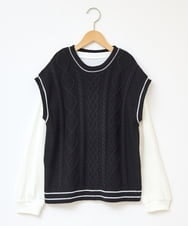 KJFKP40039 a.v.v KIDS(アー・ヴェ・ヴェ) [100-130]【2点セット】ケーブル編みニットベストセット ブラック