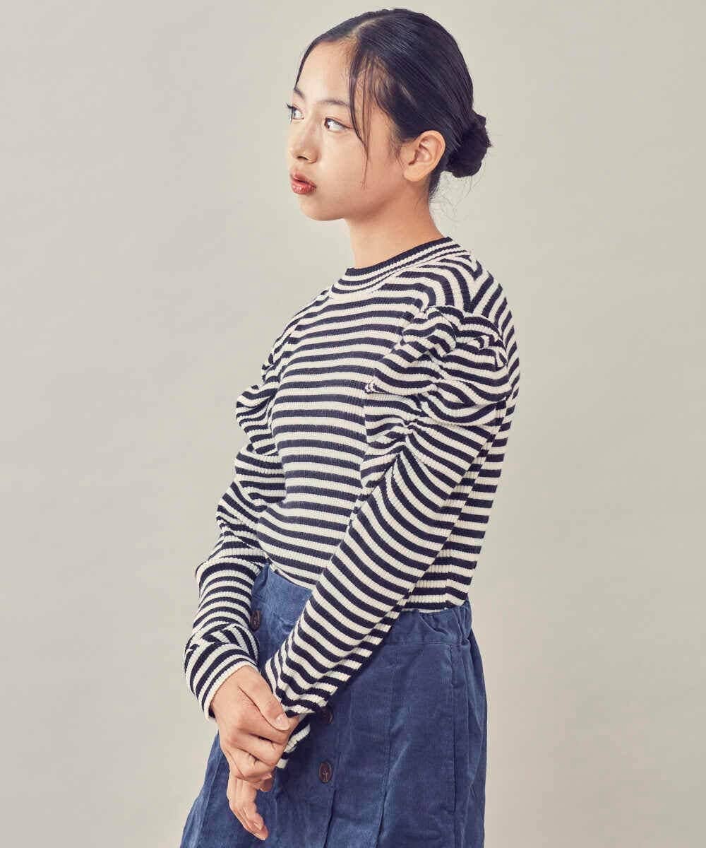 KJFKP41039 a.v.v KIDS(アー・ヴェ・ヴェ) [150-160]パワショルハイネックボーダーニット アイボリー