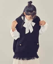 KJFKP42039 a.v.v KIDS(アー・ヴェ・ヴェ) [150-160]裾フリンジツィーディーニットベスト ブラック