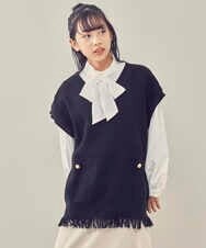 KJFKP42039 a.v.v KIDS(アー・ヴェ・ヴェ) [150-160]裾フリンジツィーディーニットベスト ブラック