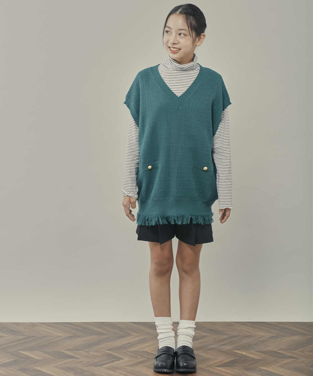 KJFKP42039 a.v.v KIDS(アー・ヴェ・ヴェ) [150-160]裾フリンジツィーディーニットベスト ブラック