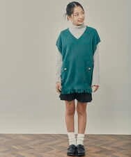 KJFKP42039 a.v.v KIDS(アー・ヴェ・ヴェ) [150-160]裾フリンジツィーディーニットベスト ブラック