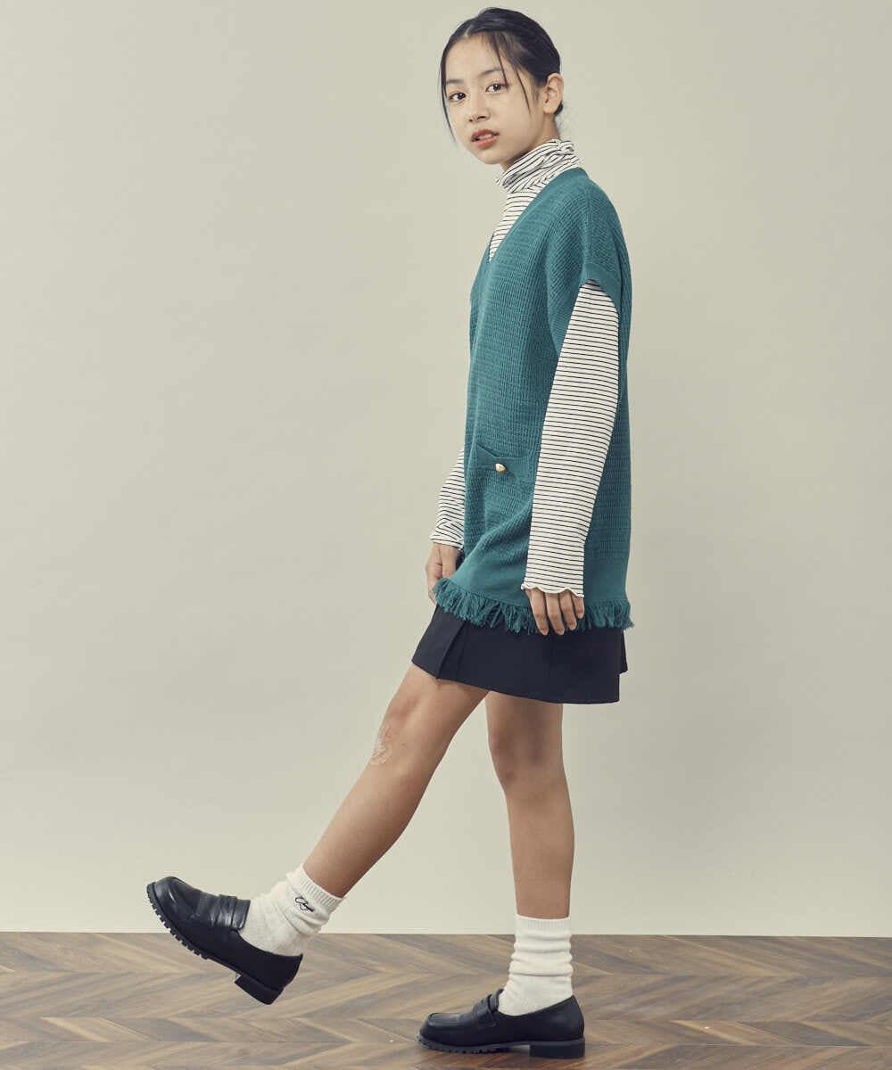 KJFKP42039 a.v.v KIDS(アー・ヴェ・ヴェ) [150-160]裾フリンジツィーディーニットベスト ブラック