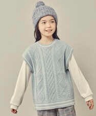 KJFKQ40044 a.v.v KIDS(アー・ヴェ・ヴェ) [140-150]【2点セット】ケーブル編みニットベストセット グリーン