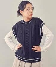 KJFKQ40044 a.v.v KIDS(アー・ヴェ・ヴェ) [140-150]【2点セット】ケーブル編みニットベストセット ブラック