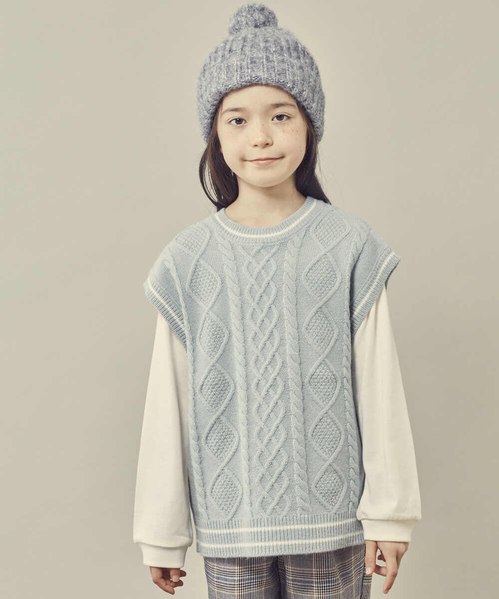 KJFKQ40044 a.v.v KIDS(アー・ヴェ・ヴェ) [140-150]【2点セット】ケーブル編みニットベストセット ブラック