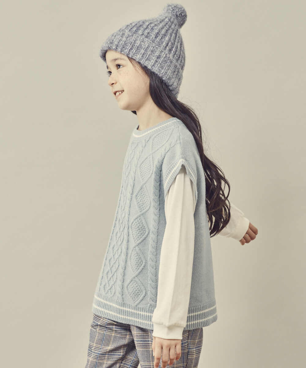 KJFKQ40044 a.v.v KIDS(アー・ヴェ・ヴェ) [140-150]【2点セット】ケーブル編みニットベストセット ブラック
