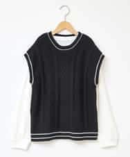 KJFKQ40044 a.v.v KIDS(アー・ヴェ・ヴェ) [140-150]【2点セット】ケーブル編みニットベストセット ブラック