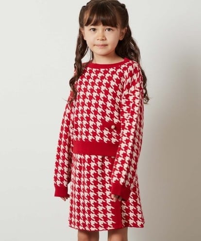 KJFKS42029 a.v.v KIDS [120-130]千鳥柄ジャカードニットプルオーバー