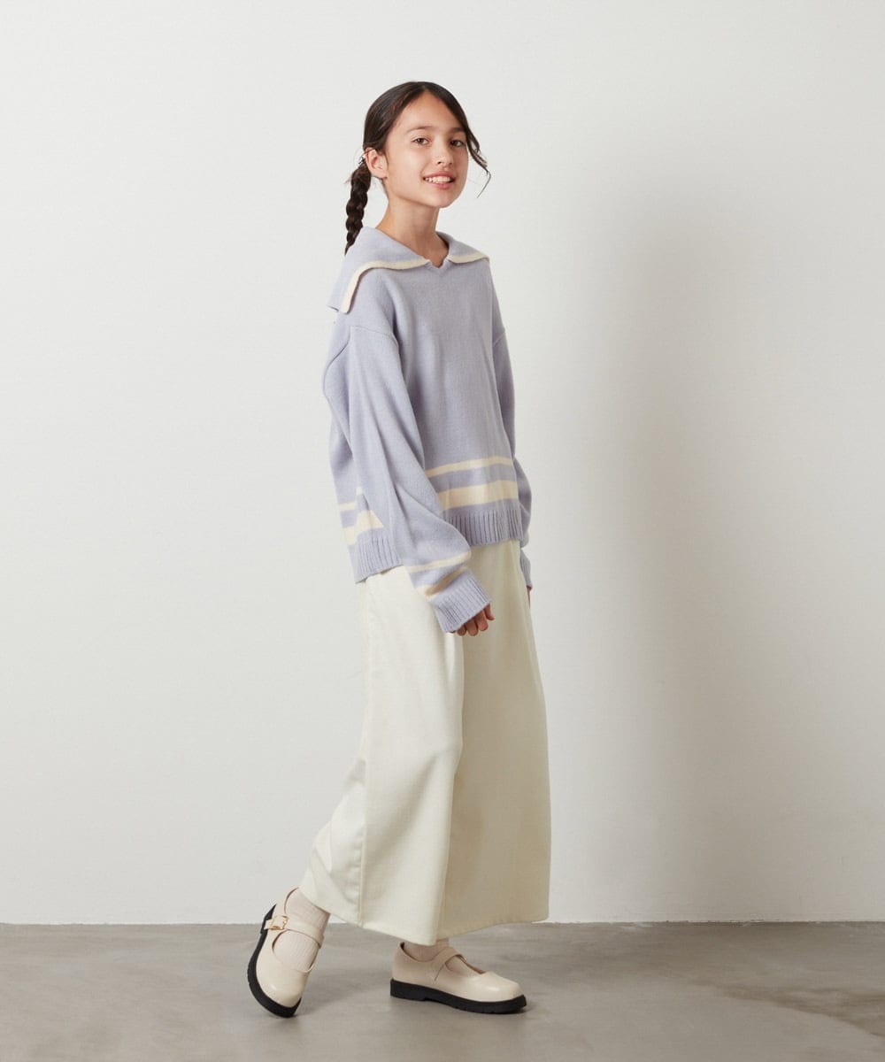 KJFKS43029 a.v.v KIDS(アー・ヴェ・ヴェ) [100-130]ライン入りセーラーカラーニット アイボリー