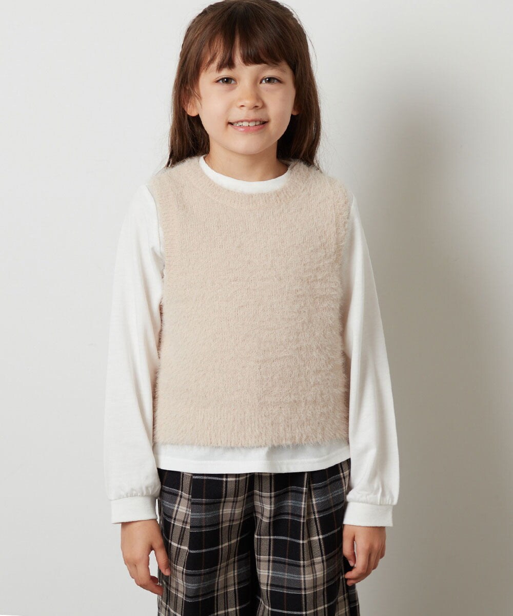KJFKS44039 a.v.v KIDS(アー・ヴェ・ヴェ) [100-130]【2点セット】フェザーヤーンニットベストセット ベージュ