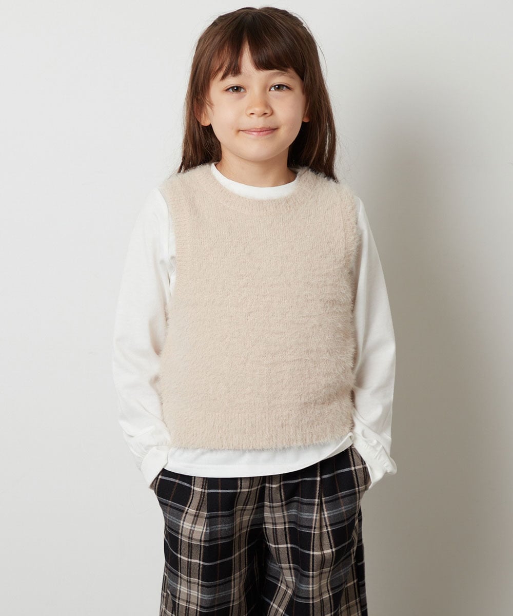 KJFKS44039 a.v.v KIDS(アー・ヴェ・ヴェ) [100-130]【2点セット】フェザーヤーンニットベストセット ベージュ