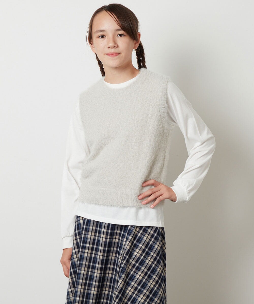 KJFKS44039 a.v.v KIDS(アー・ヴェ・ヴェ) [100-130]【2点セット】フェザーヤーンニットベストセット ベージュ
