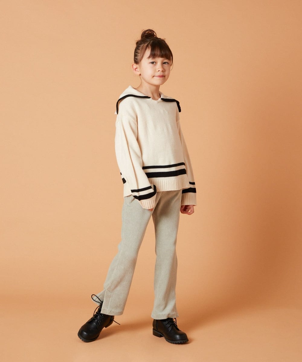 KJFKT43034 a.v.v KIDS(アー・ヴェ・ヴェ) [140-150]ライン入りセーラーカラーニット ライトブルー