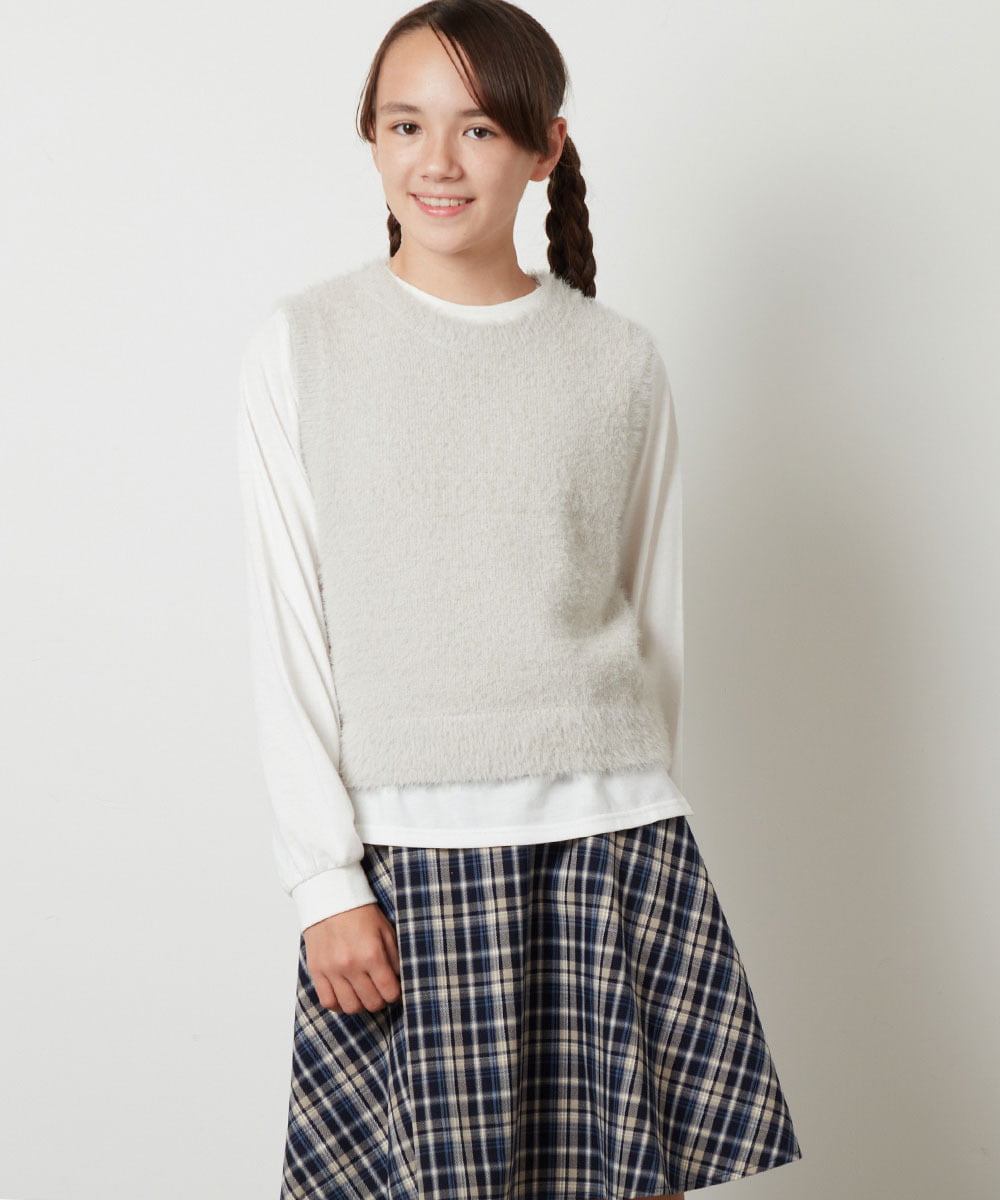 KJFKT44044 a.v.v KIDS(アー・ヴェ・ヴェ) [140-150]【2点セット】フェザーヤーンニットベストセット ライトグレー