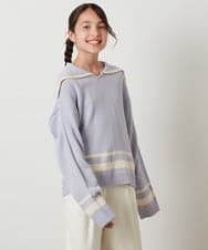 KJFKU43039 a.v.v KIDS(アー・ヴェ・ヴェ) [160]ライン入りセーラーカラーニット ライトブルー