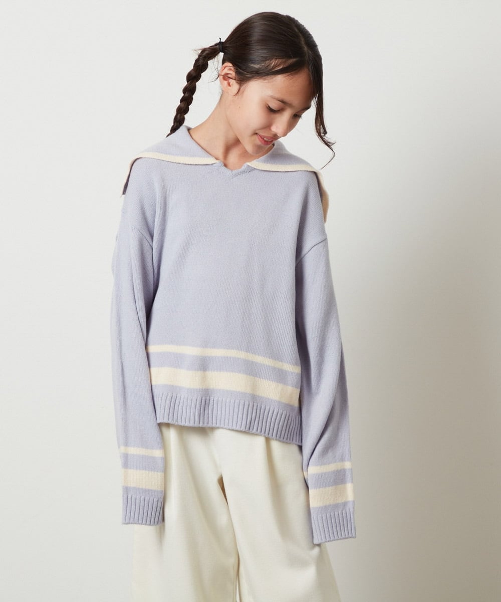 KJFKU43039 a.v.v KIDS(アー・ヴェ・ヴェ) [160]ライン入りセーラーカラーニット アイボリー